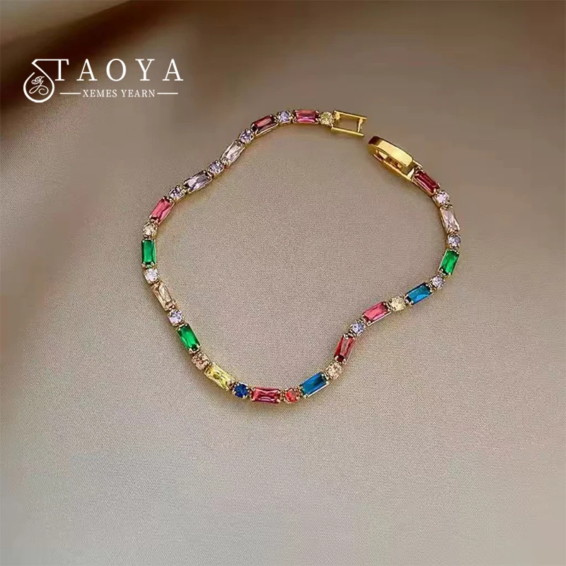 Dopaminfarbenes Zirkon-Design, goldfarbenes Kettenarmband, 2024, modisches Set, Schmuck, Luxus-Accessoires für Damen-Hochzeitsfeiern – Detail 6