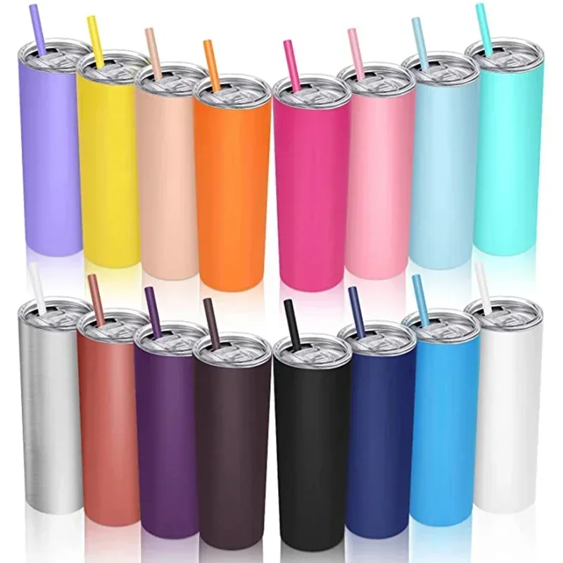 20oz Skinny Tumbler Stainless Steel Thermos Water Bottle With Straw Insulated Cup Sealed Lid Colored Bachelorette Party Favor