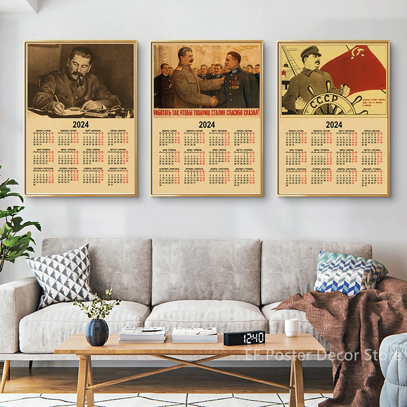 2024 Russian Calendar Celebrity Stalin Poster USSR CCCP Home Room Decor Painting Russia Retro Kraft Paper Print Art Wall Picture