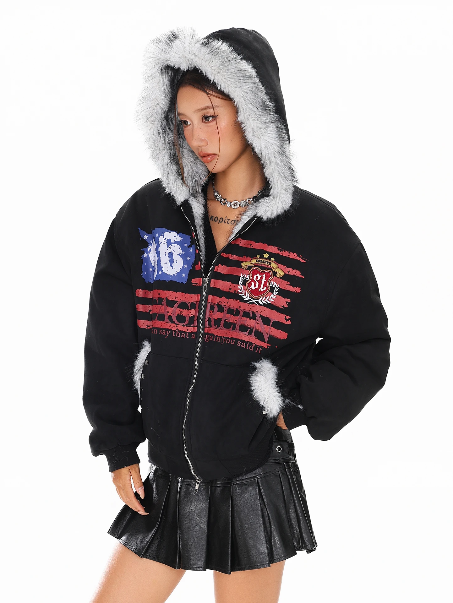 

Уличная повседневная хлопковая куртка с принтом, женская зимняя новая свободная универсальная хлопковая куртка с капюшоном, бренд Tagkita