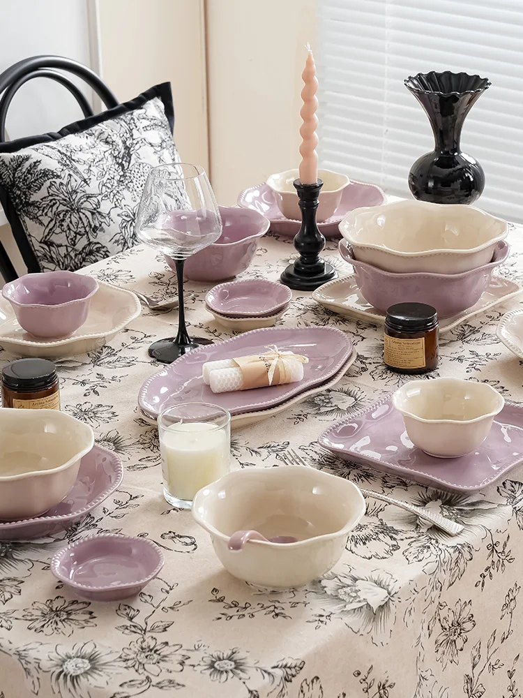 Light luxury high-end tableware, dishes set, household ceramic bowls, cream wind dishes, chopsticks, plates, housewarming gift