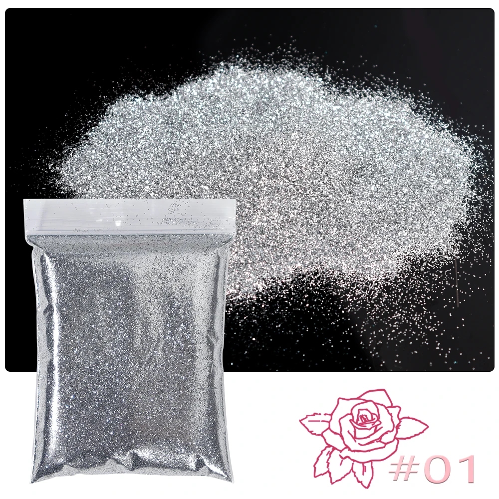 50g 0.2MM Holographic Fine Silver Nail Glitter Bulk Colorful Super Shiny Laser Nail Powder Manicure UV Polish Nail Art Glitter-1