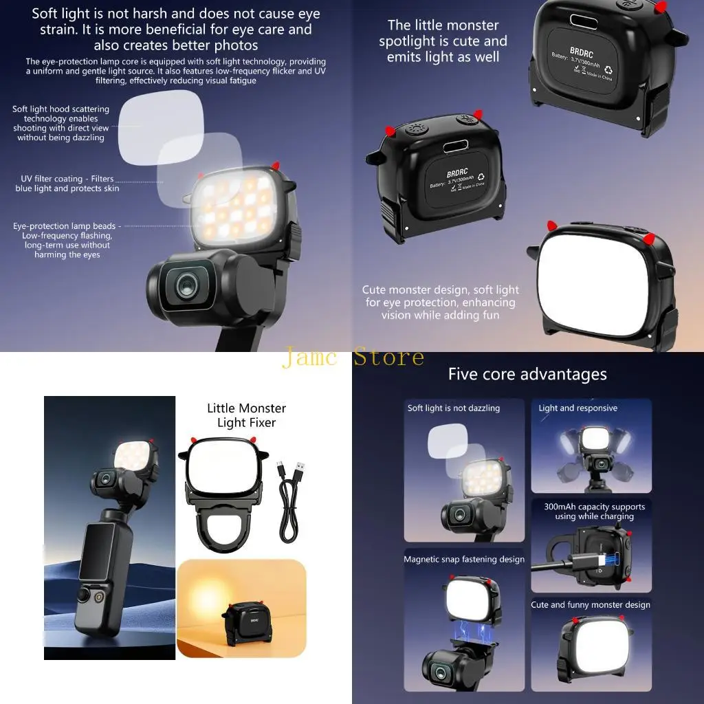 LX0B Balanced Light Fill Lamp No Gimbals Shaking Design for Pocket 4/4P