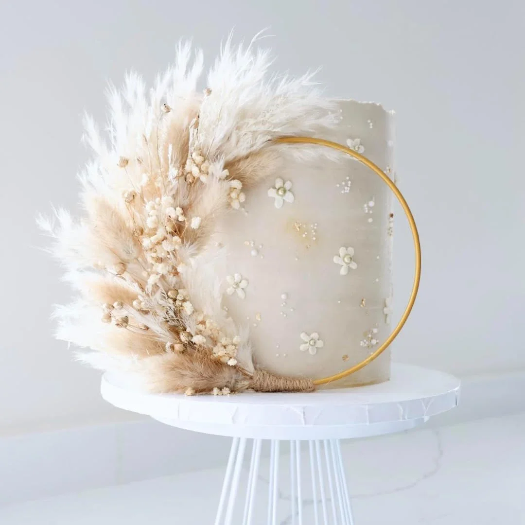 Natural Pampas Grass wreath Weddings Birthdays Crafts Dried Flower Floral Ring For Cake Decorating Home Boho Baby Shower Decor