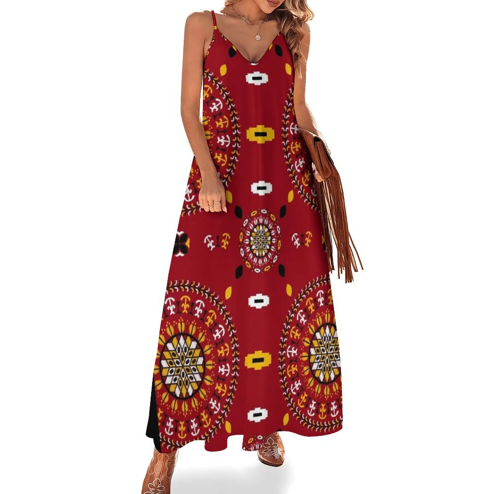 

Traditional Turkmen embrodiry pattern Sleeveless Dress summer dresses for women 2024