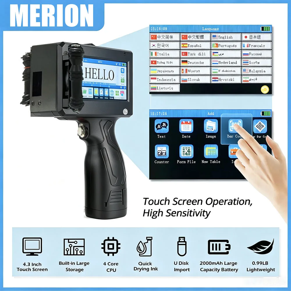 12.7/25.4mm Handheld Inkjet Printer for QR Barcode Batch Date Number Logo Expiry Date Coding Machine Non-encrypted 25 Languages