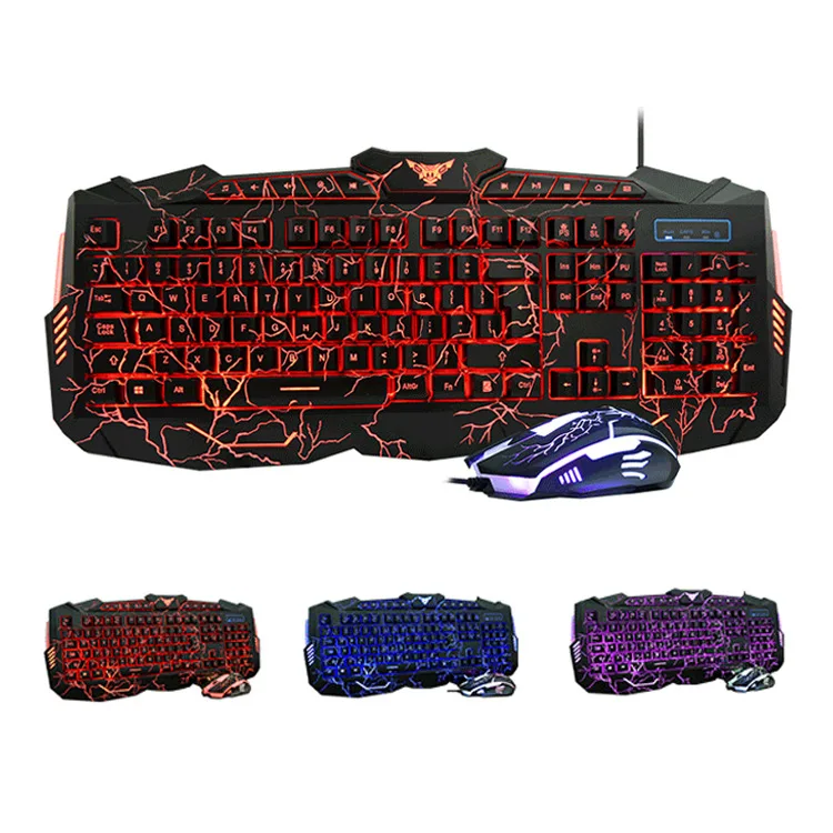 

114Keys Wired V100 Mechanical Armor Burst Pattern Three Color Backlight Gaming Keyboard Mouse Set