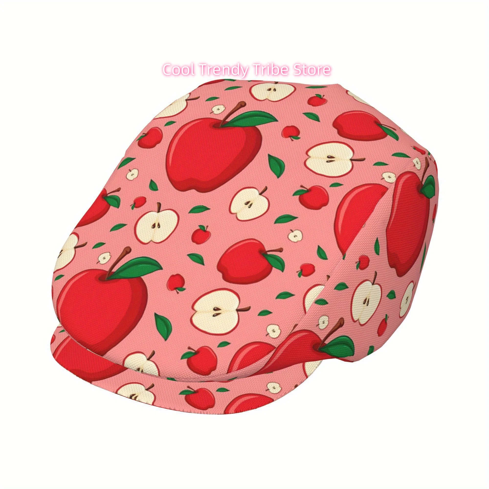 1pc Foundation Red Apple Repeated Pattern Full Face Print Beret Fashion Newsboy Cap Unisex Golf Cap Outdoor Sports Leisure Activ