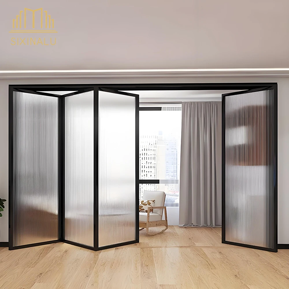 

Sixinalu Slim Folding Doors Front Interior Patio Accordion Sliding Bi-Fold Door Thermal Break Aluminum Double Glazed Home Decor