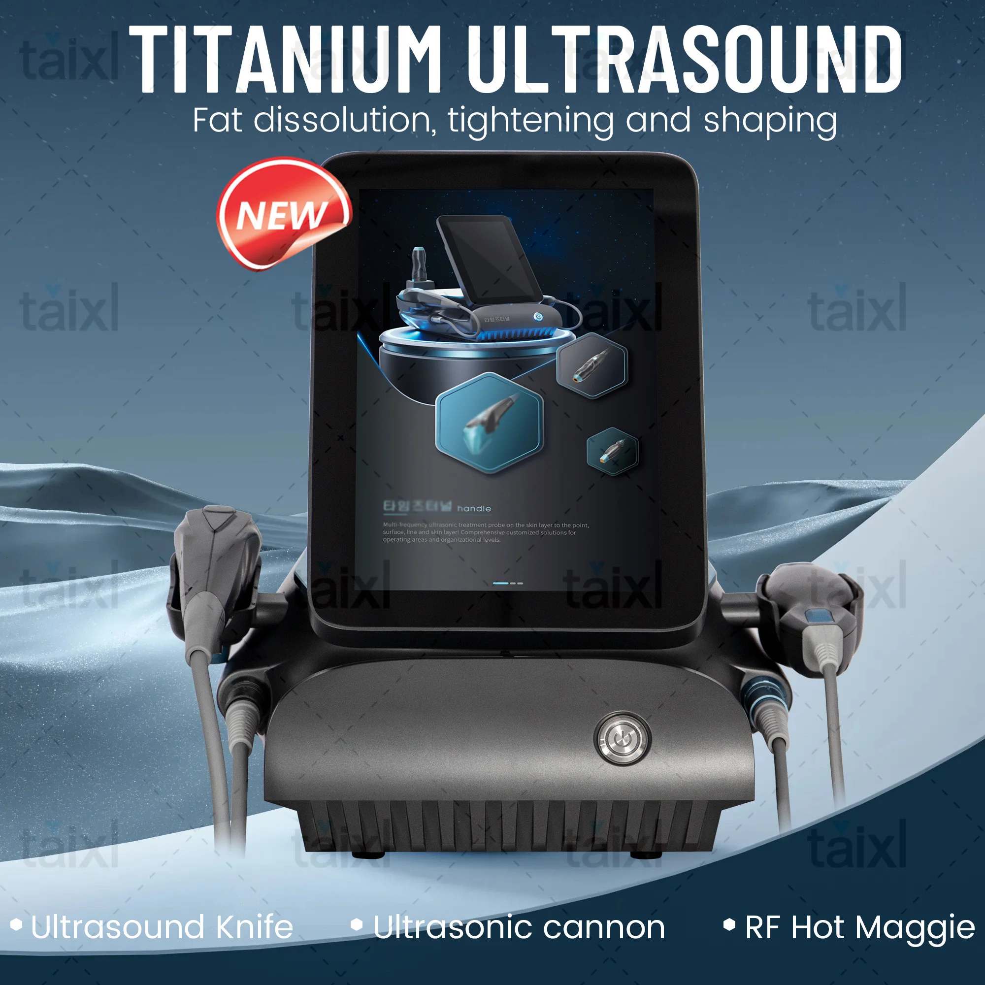 

Multifunctional 3 in 1 Titanium Alloy Ultrasonic Anti-aging Fat Dissolving Firming And Shaping Beauty Machine