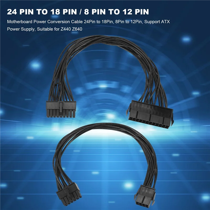 Cable de conversión de energía de la placa base, 24 pines a 18 Pines, 8 pines a 12 Pines, compatible con fuente de alimentación ATX, adecuado para HP Z440 Z640