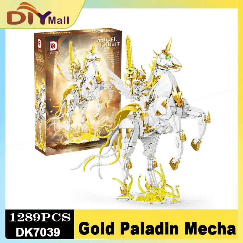 

MOC Angel Rider Строительный комплект Золотой меч Крылатая лошадь DIY Модель для взрослых/детей Праздничный подарок Коллекционная деталь дисплея