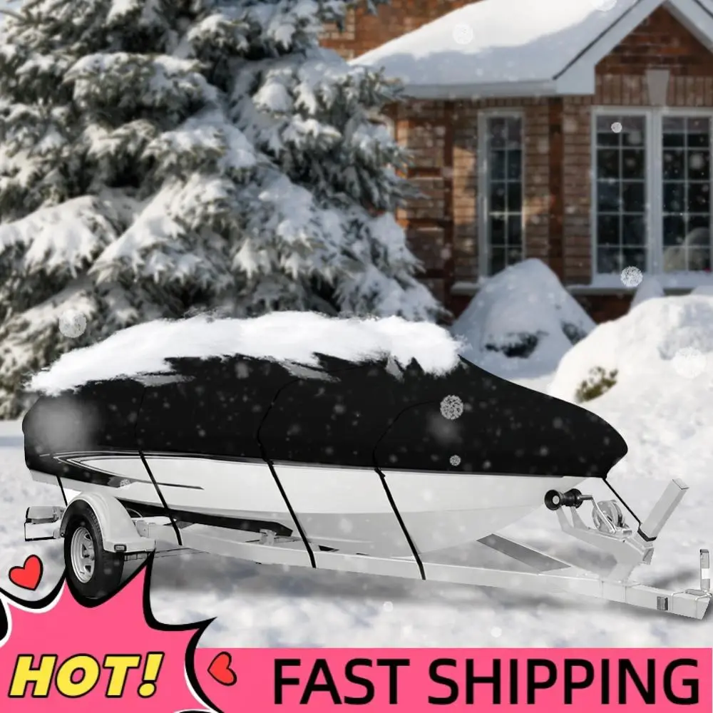 

14-16FT Boat Cover 210D Oxford Cloth Heavy-Duty Boat Cover Sunproof Fishing Skiing Boat Protector for Yachts Motors Rowing Boats