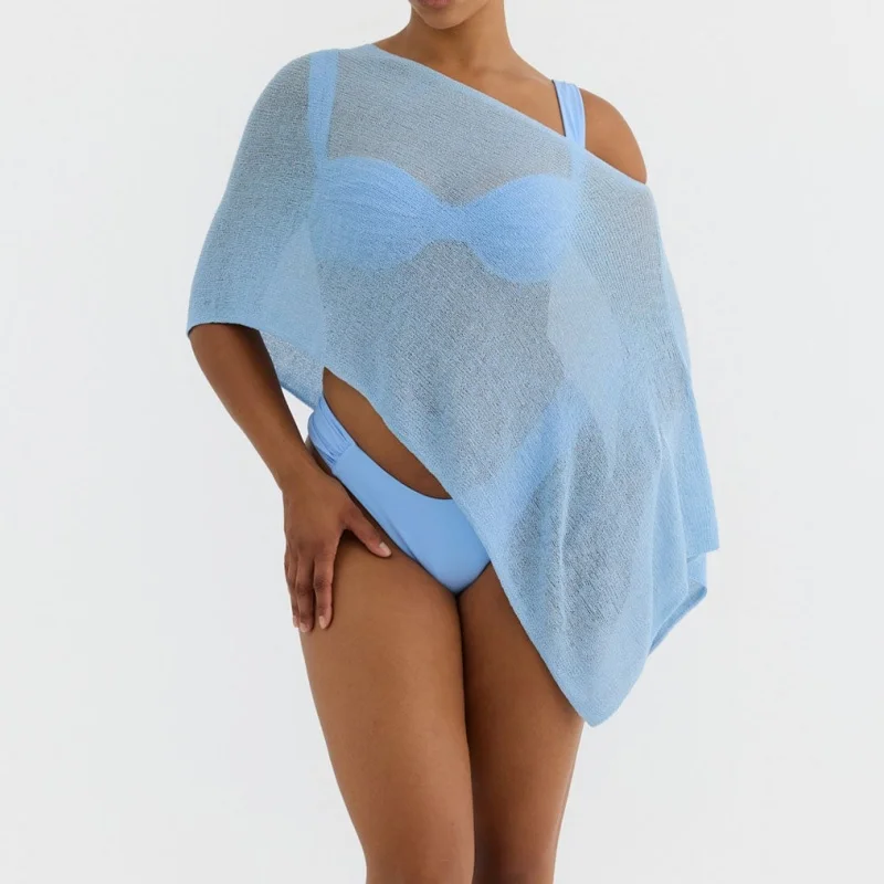 Women Sheer Poncho Shrug Bolero Lightweight Knit Top Summer Cover Up Pullover Shrugs Shawl Sweater view 6