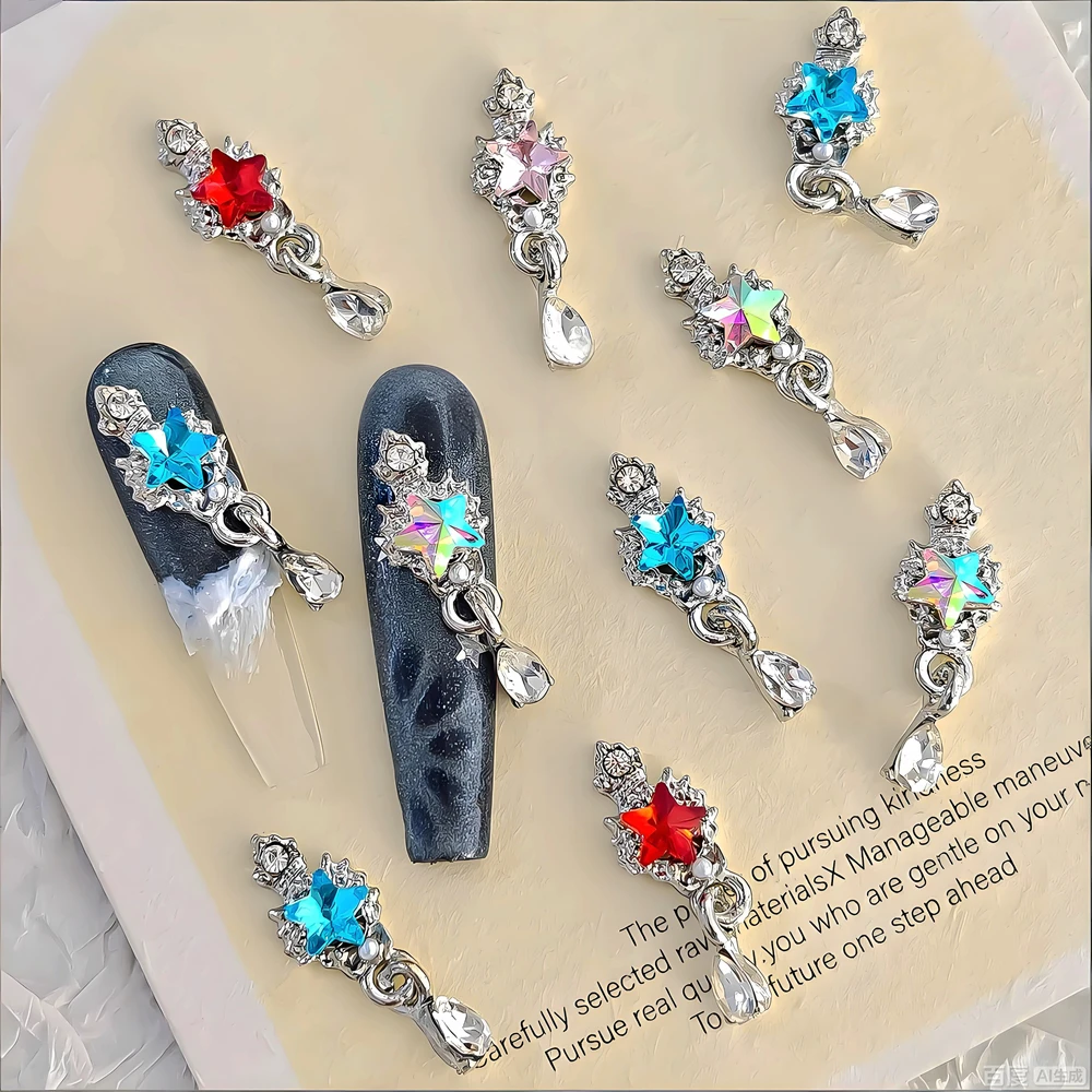 10PCS 3D Luxury Alloy Nail Art Star Rhinestone Pendant Charms Accessories For Nails Decoration Manicure Decor Supplies Material