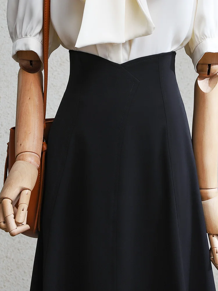 

OL Sle Asymmetrical High Waist Commuter Midi Skirt Women's Faion White A-Line Mid-Length Skirt Summer New Arrival
