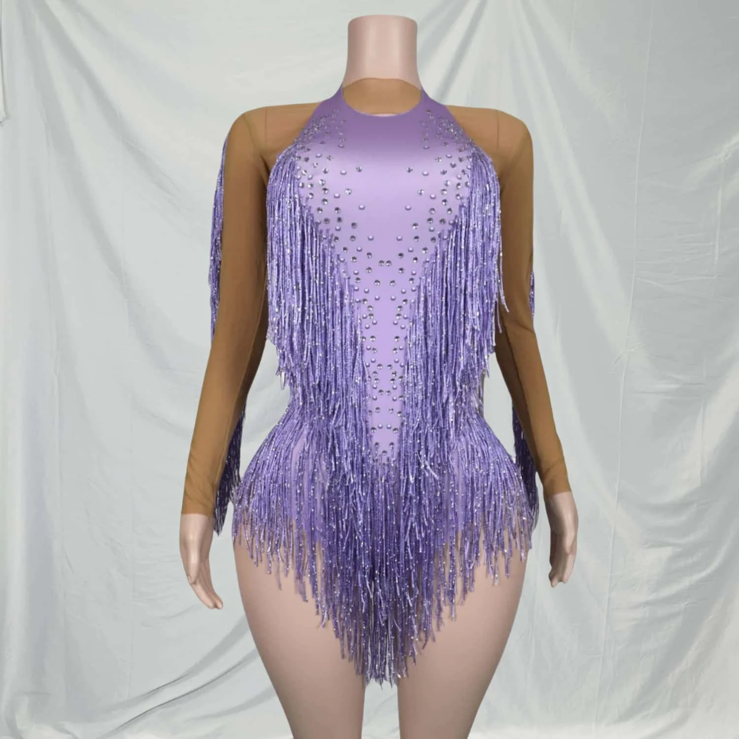 

Ciwei Sparkly Rhinestones Fringes Tight Bodysuit ffor Women Sexy Singer Costume Dancer Stage Wear Nightclub Outfit with Shawl