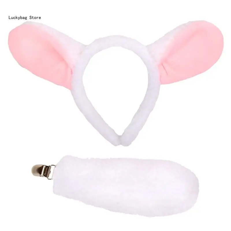 

Child's Lamb Ears Headband And Tail Set Comfortable And Soft Children's Headwear