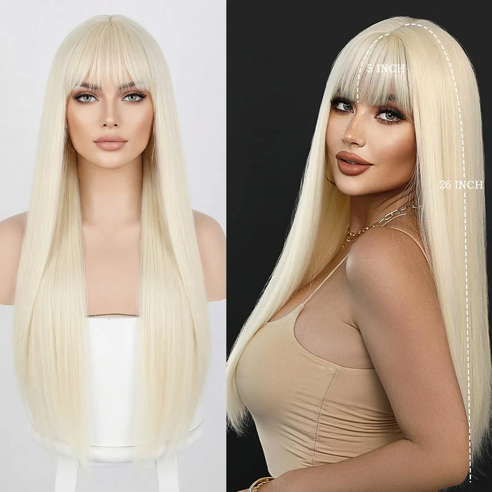 Peruca Sintética de Alta Qualidade de 26 Polegadas com Franja, Adequada para Uso Diário, Festas e Apresentações, Resistente ao Calor, Estilo Lolita