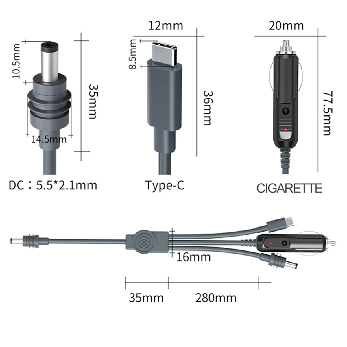 كابل طاقة متعدد الوظائف AB01 لشاحن سيارة صغير من النوع C/DC إلى كابل طاقة USB C بتيار مستمر 20 فولت/5 أمبير لـ Space-X، B #2