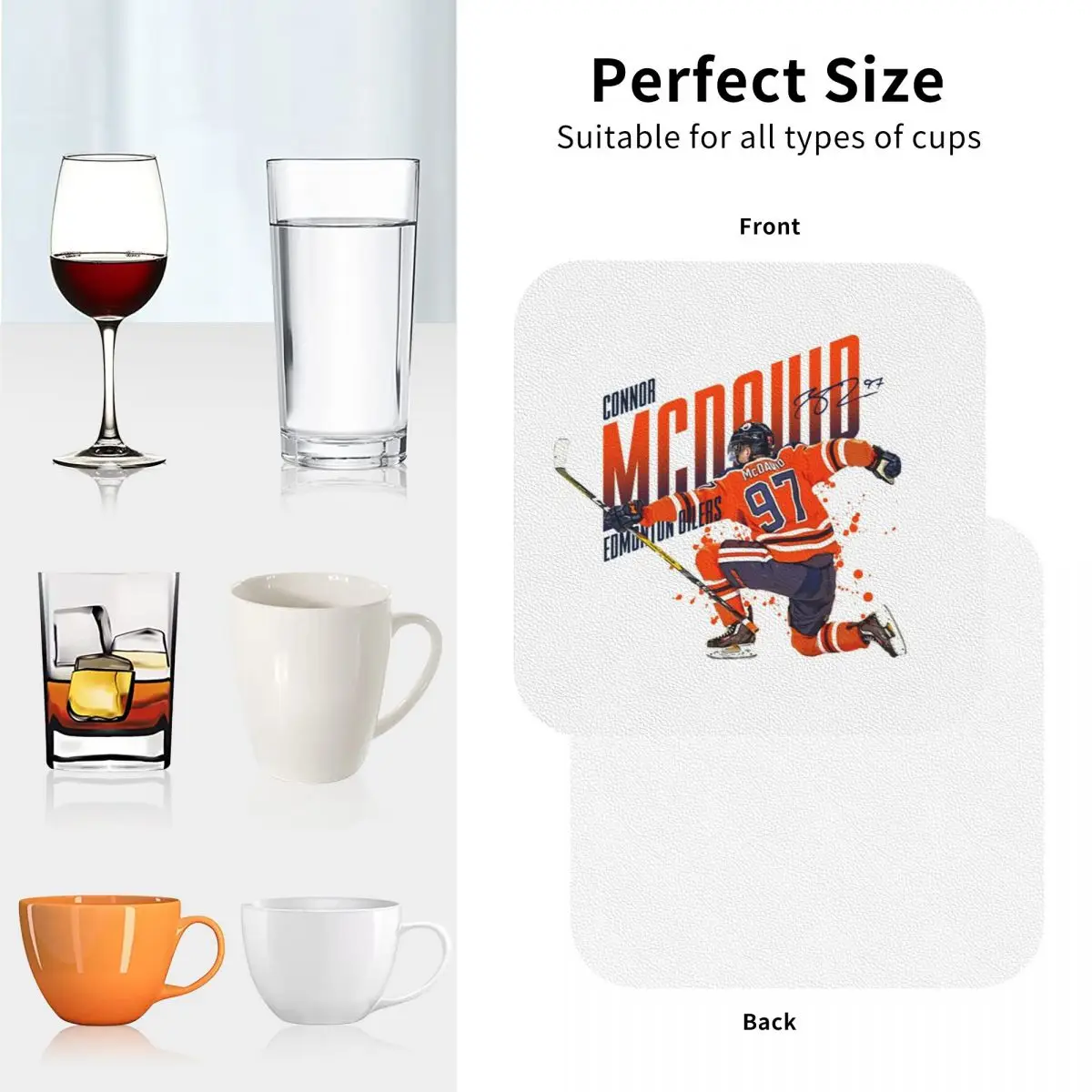 كونور ماك ديفيد 97 لمحبي إدمونتون أويلرز الوقايات المطبخ المفارش كوب عازل الحصير القهوة أدوات المائدة منصات مجموعة من 4