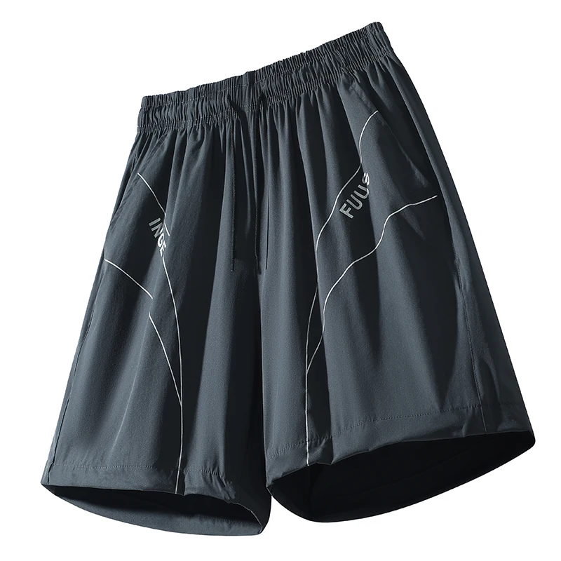 Męskie sportowe szorty casualowe, cienkie letnie modne miejskie spodnie 5/8, dwuczęściowy zestaw, jednolite, elastyczne spodnie ze sznurkiem w pasie.