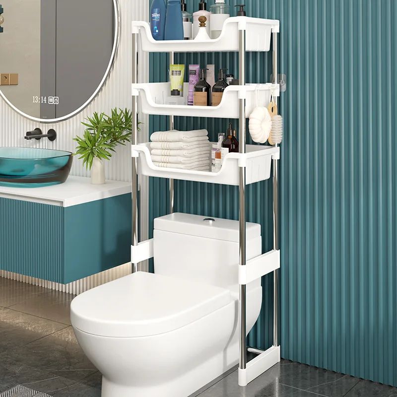 Tiered Toilet Storage Rack Stainless Steel No installation And No Drilling Floor-mounted Multilayer Bathroom Storage Shelf