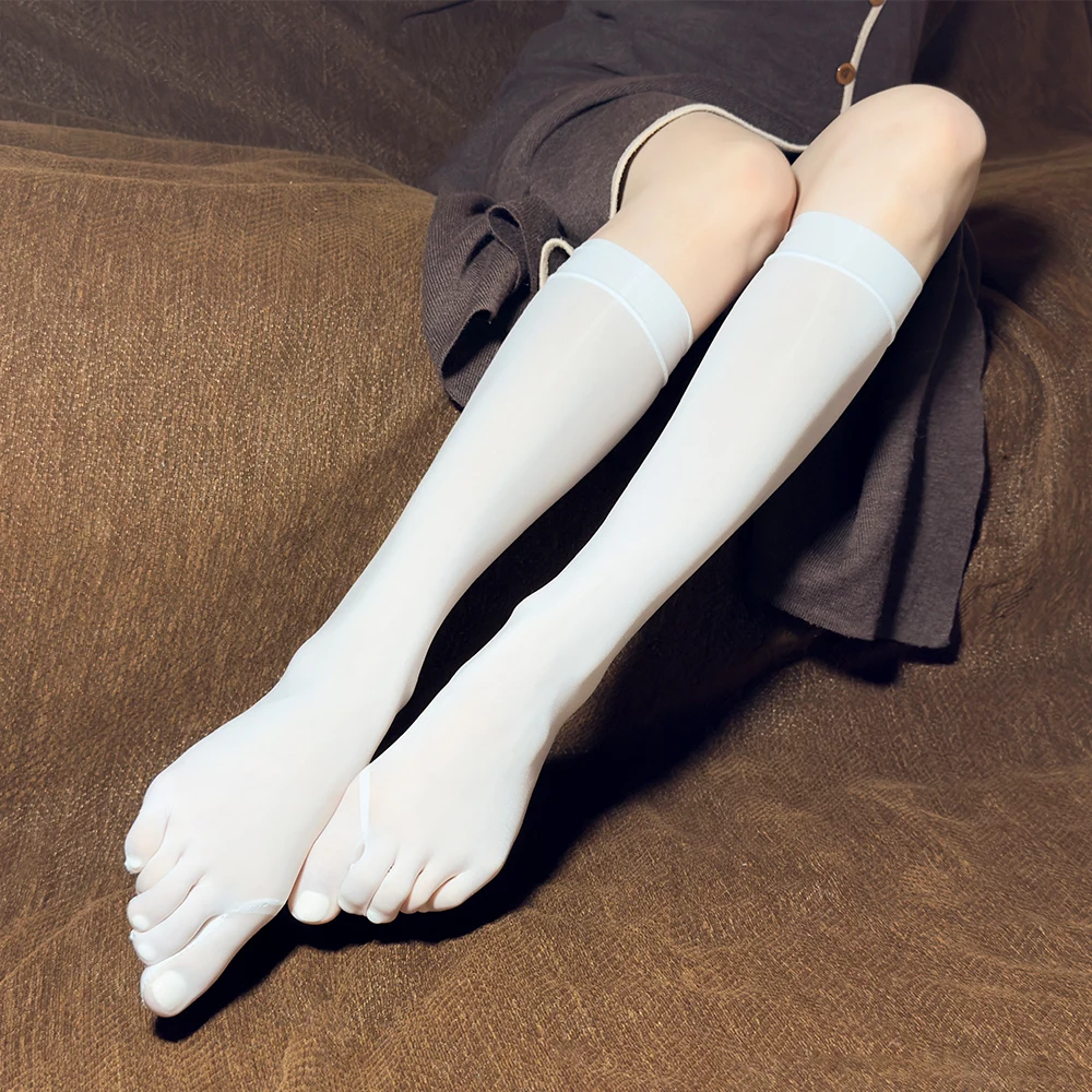 Sexy Women Oil Gloosy Shiny 8D Five Toes Split SockSocks Silk Knee Tube Cute Socks Half Calf Long Socks Uniform Stockings - Image 6