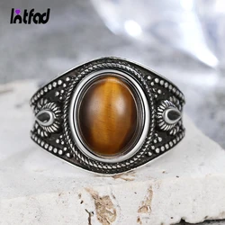 Sterling Silver 925 Vintage Ring Oval 8x10MM Natural Tiger's Eye Stone Ring for Men Women Gift Luxury Rhodochrosite Jewelry