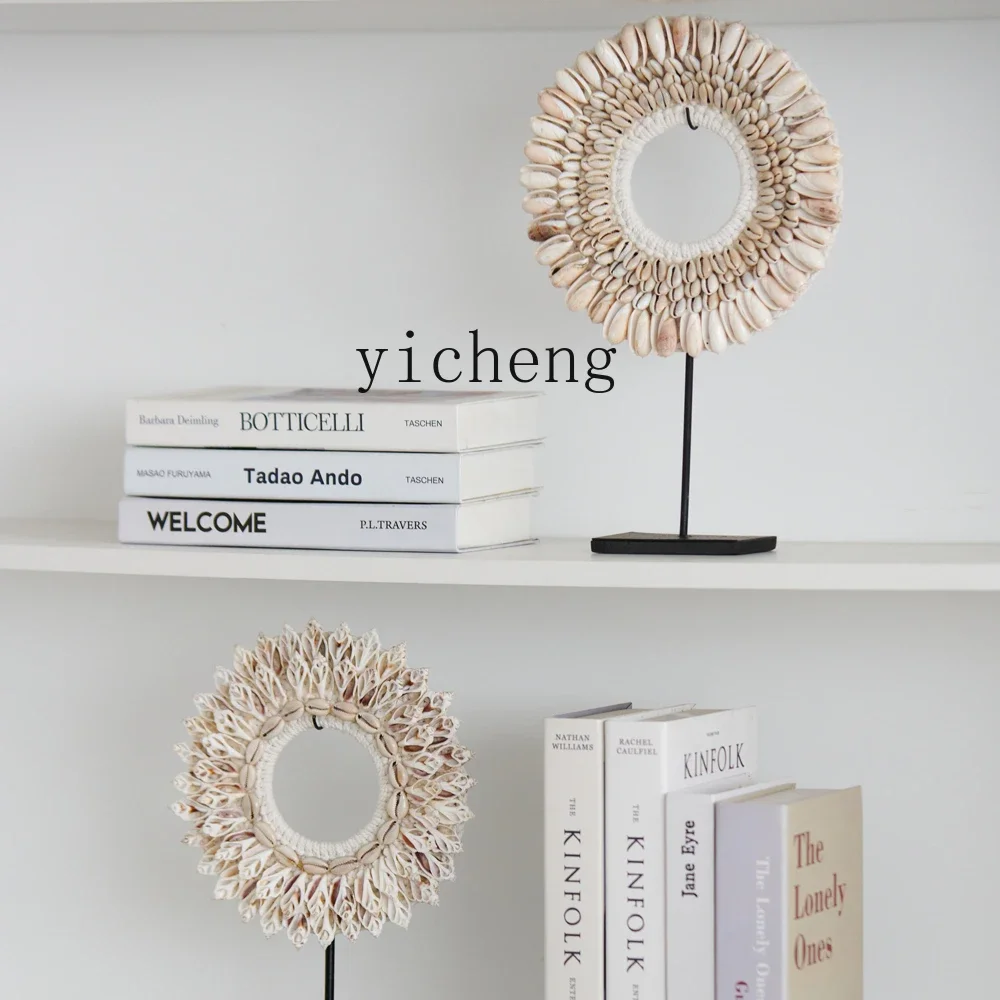 8-Ba  handmade shell feather white round ornament model room living room desktop decoration