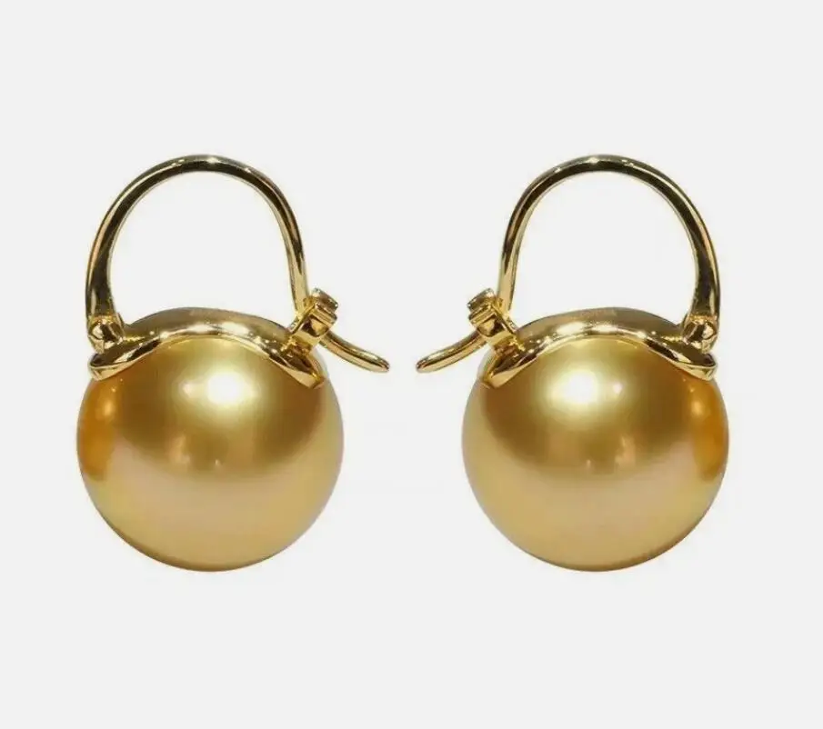 Elegant Pair of South Sea 10-11mm 11-12mm Gold Pearl Dangle Earring 925s