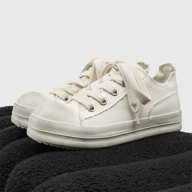 Lace‑up men platform sneaker shell toe distressed washed finish distorted thick sole for daily city street casual outings