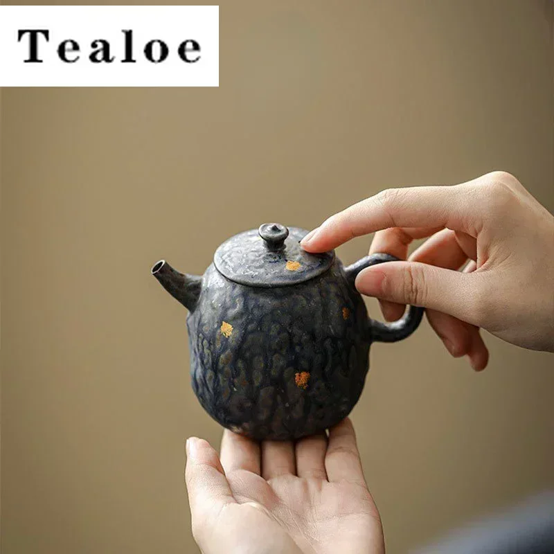 Peacock Blue Old Rock Clay Hand-made Tea Pot Pure Hand-made Silver Belt Filter Tea Pot Home Tea Set