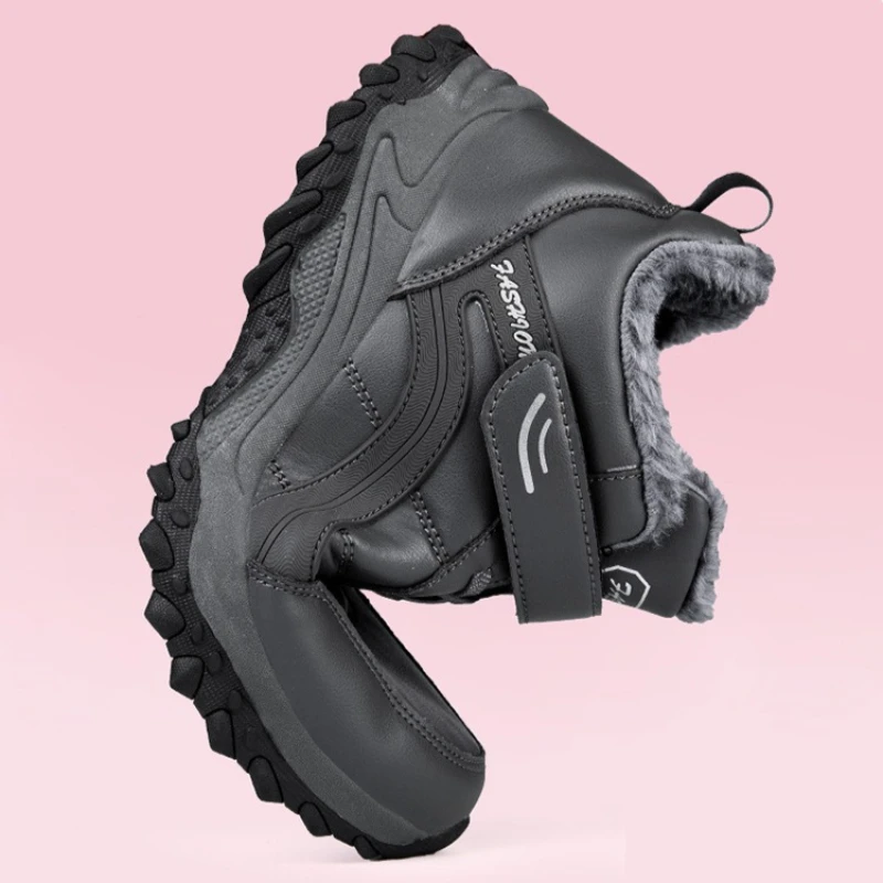 Waterproof Unisex Snow Boots Plush Ankle Booties Wear-resistant PU Leather Winter Cotton Shoes for Outdoor Hiking Walking