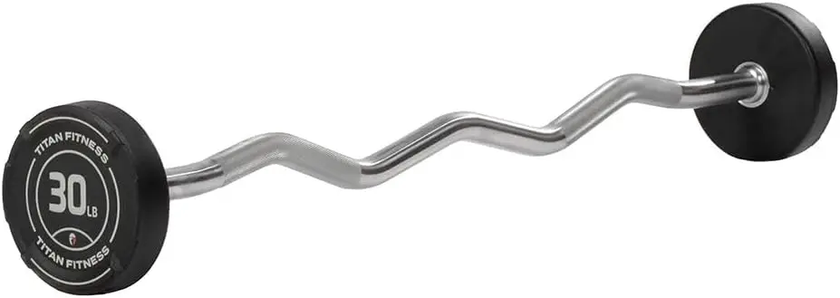 

Rubber Coated EZ Curl Barbell for Strength Training & Weightlifting, Fixed Weight Bar with Knurled Grip