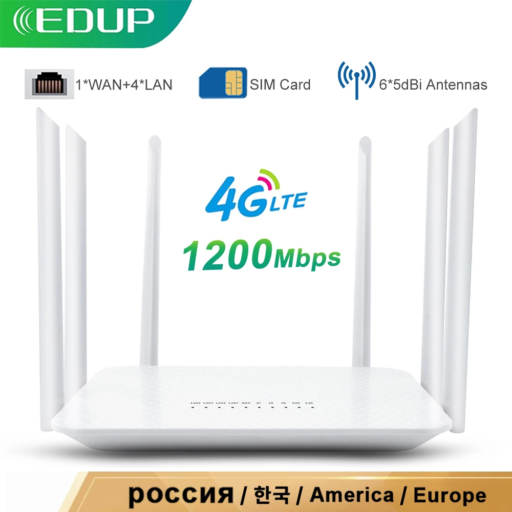 EDUP – routeur wi-fi 4G sans fil 1200Mbps, emplacement pour carte SIM, routeur Rj45 LTE 2.4G/5GHz, double bande, point d\'accès