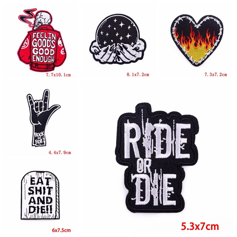 Prajna Wholesale 10PCS Punk Style Skull Iron On Patches For Clothing Stickers DIY Embroidered Patches On Clothes Badges Stickers