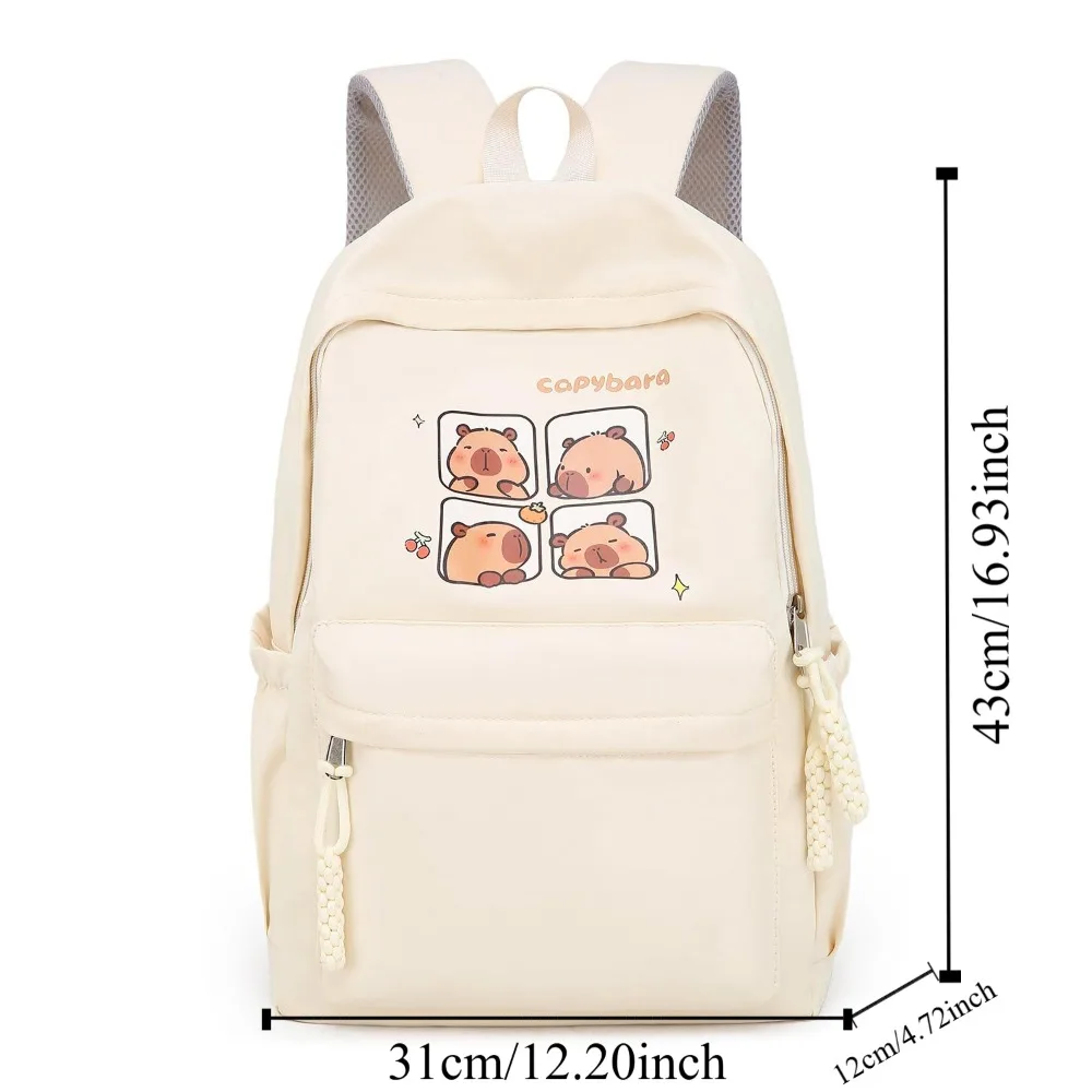 Thickened Capybara Backpack Oxford Cloth Waterproof Cartoon Animal Daypack Badge Wide Straps Large Capacity School Bag Kids