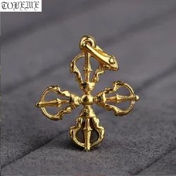 Solid 925 Silver Gold Plated Tibetan Dorje Pendant Buddhist Vajra Charm Amulet Good Luck