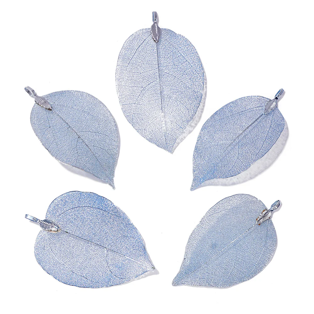 High Quality 5Pcs/Lot  Electroplated Alloy Leaf Pendants Colorful Real Leaves Charms Pendant for Handmade DIY Necklaces Earrings