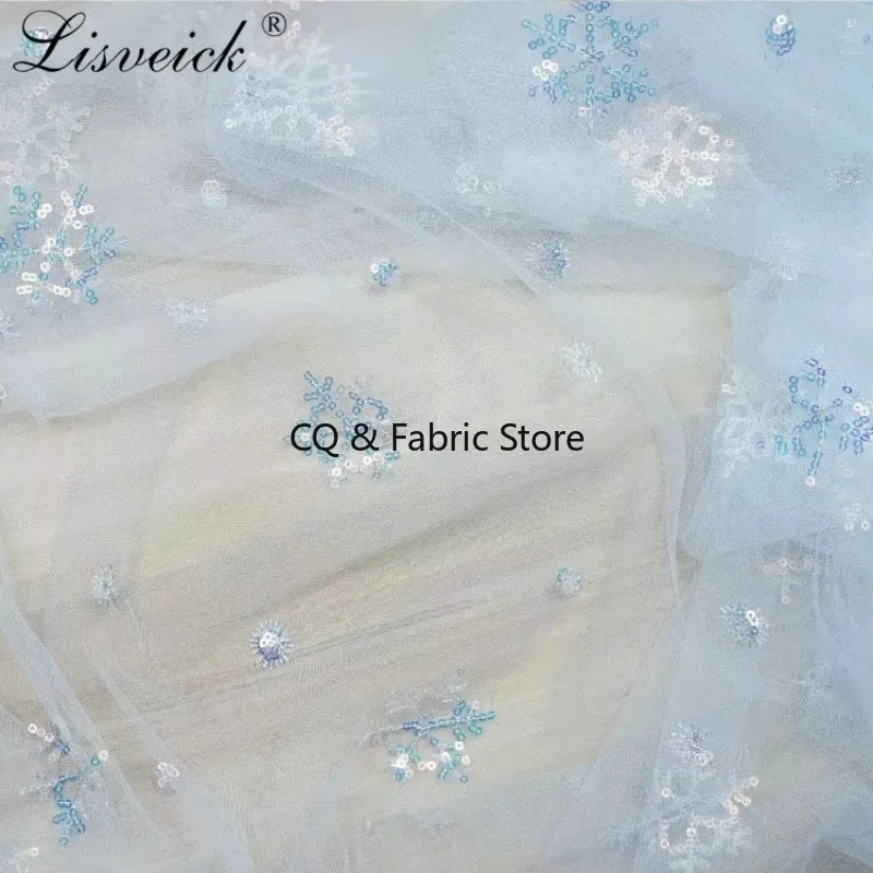 

Soft skin-friendly mesh fabric snowflake Christmas sequin embroidery mesh gauze fashion fabric DIY dress children's clothing