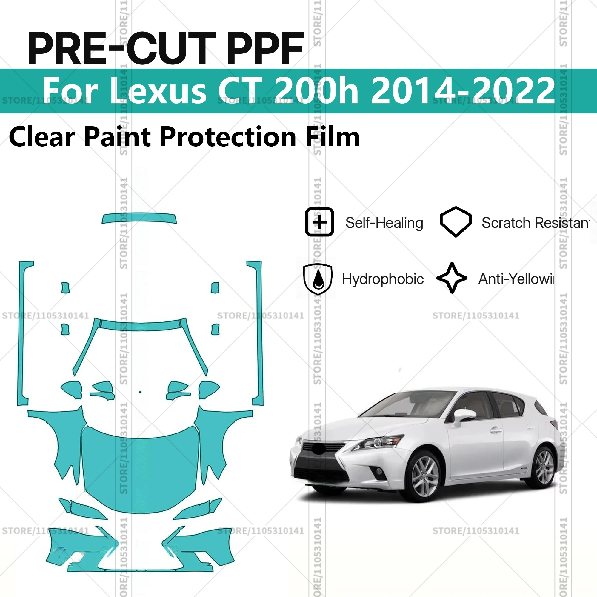 For Lexus CT 200h 2014-2022 Pre-Cut Paint Protection Film PPF Transparent Car Film Automotive PPF Front Kit-Rear Bumpe