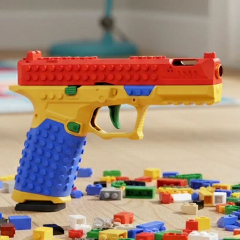 Building Block Pistol Continuous Firing Toy Pistol Rapid Fire Shell Ejecting DIY Soft Bullet Blaster For Boys Kids Cosplay Gift