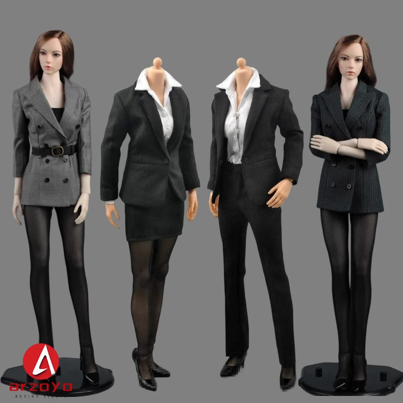 

ZY5065 A015 1/6 Scale Slim Fit Office Lady Solid-Color Striped Suit Clothes Model for 12" Female Soldier Action Figure Body Doll