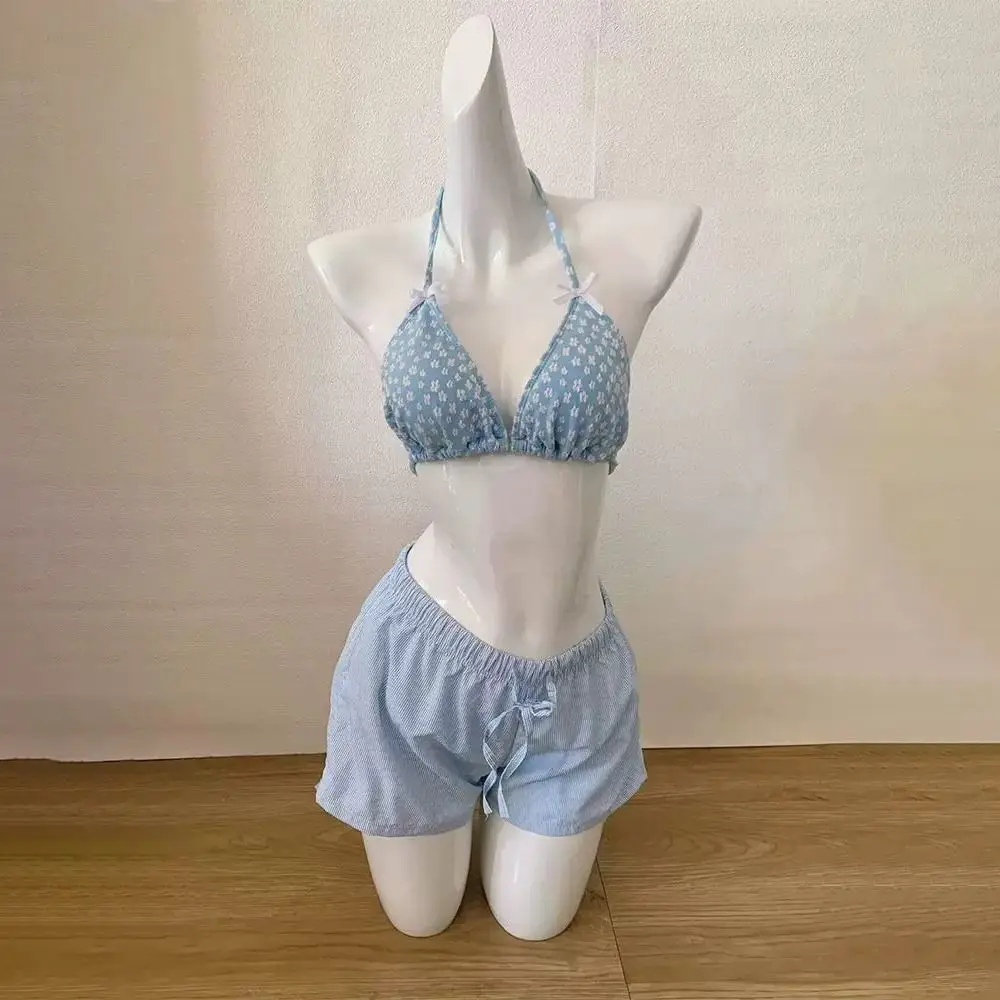 Lace-up Women's Swimwear Set Mesh Transparent Beachwear 4Pieces Bikini Swimsuit Sun Protection Loose Long Sleeve Swimsuit