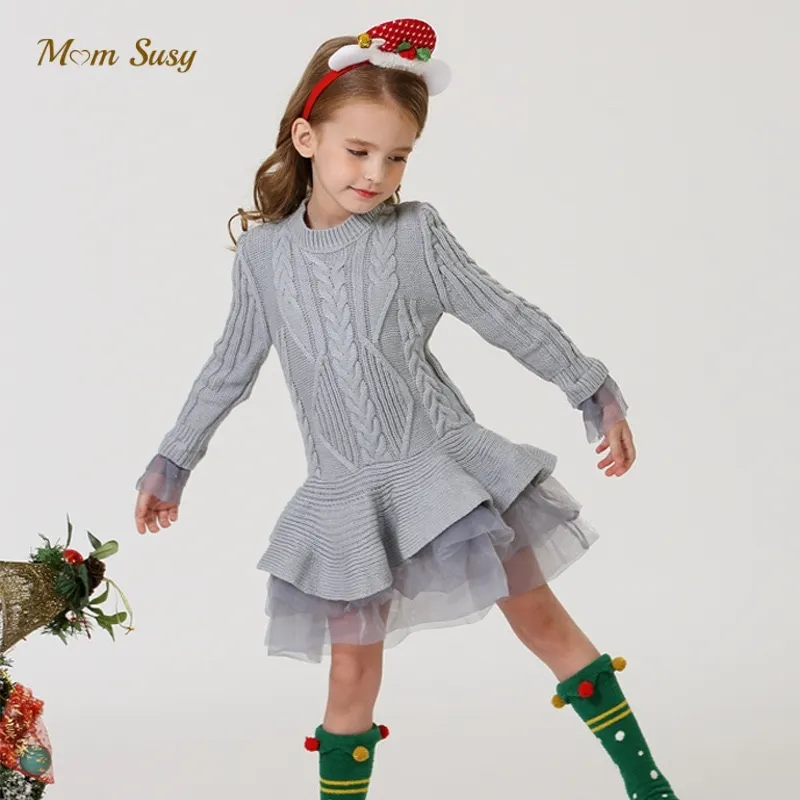 

Baby Girl Cotton Sweater Tulle Dress Child Warm Knitted Vestido Autumn Spring Winter Xmas Party Birthday Baby Clothes 2-8Y