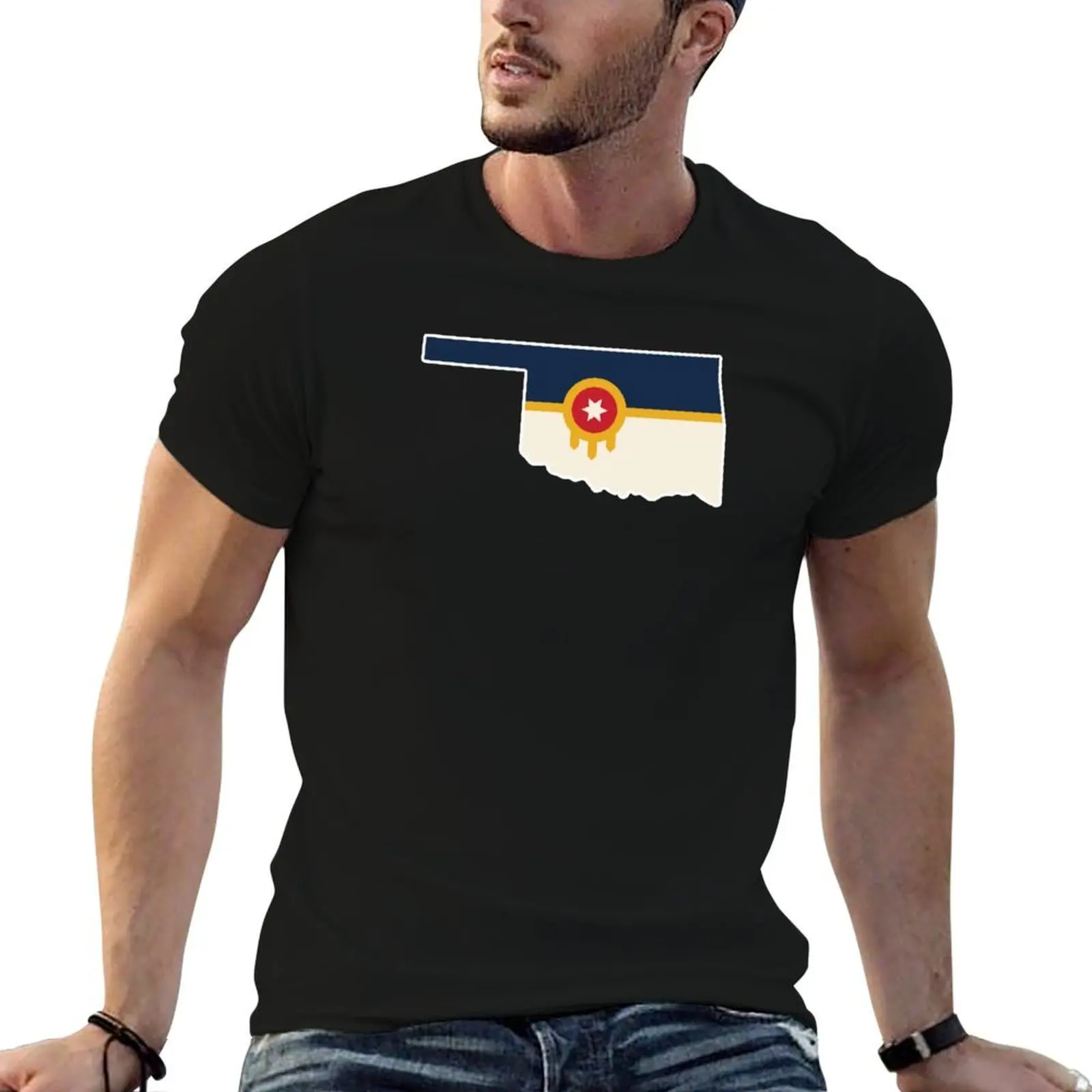 Tulsa Flag State T-Shirt Utility Work Short Sleeve Top