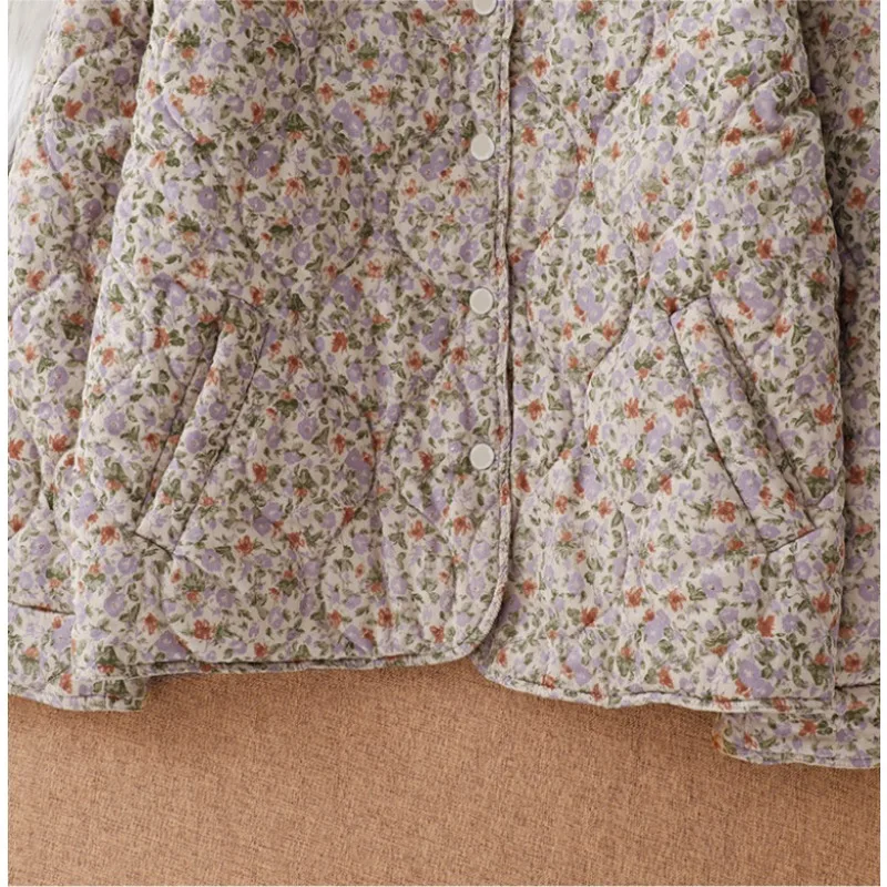 Jaet de algodón floral Thiened para mujer Otoño Invierno nuevo Sle Faionable todo fósforo ropa de abrigo suelta para mujer
