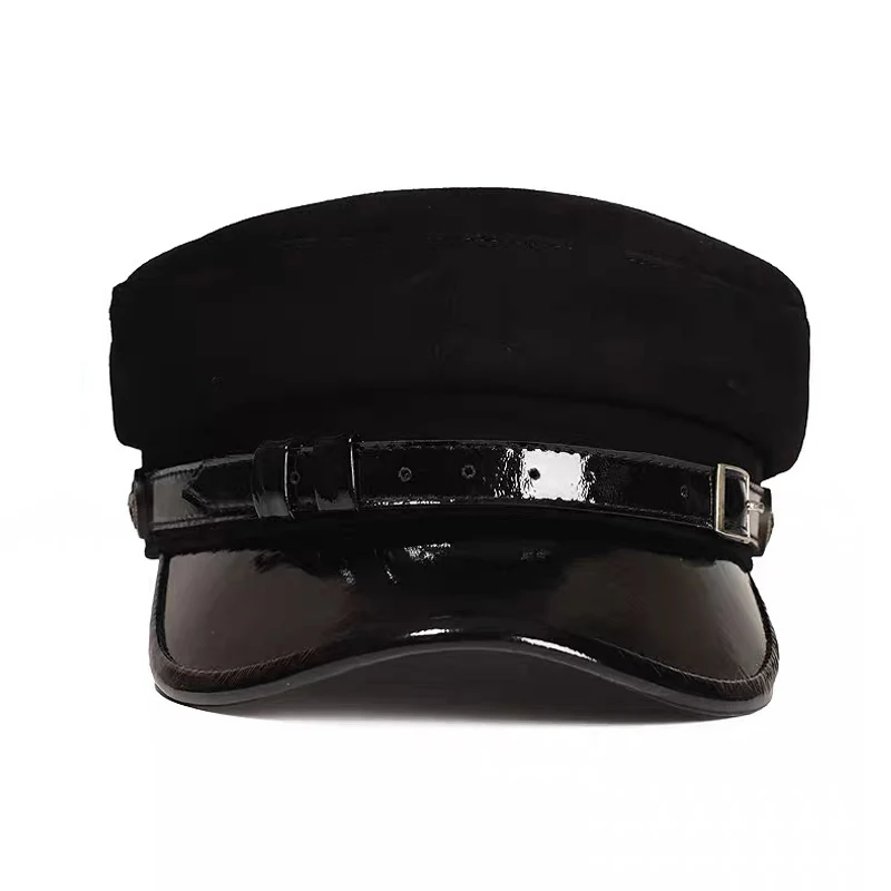 

Military Hat Men Women European/American Fashion Genuine Leather Suede Sheepskin Belt Caps Male Casual Flat Top