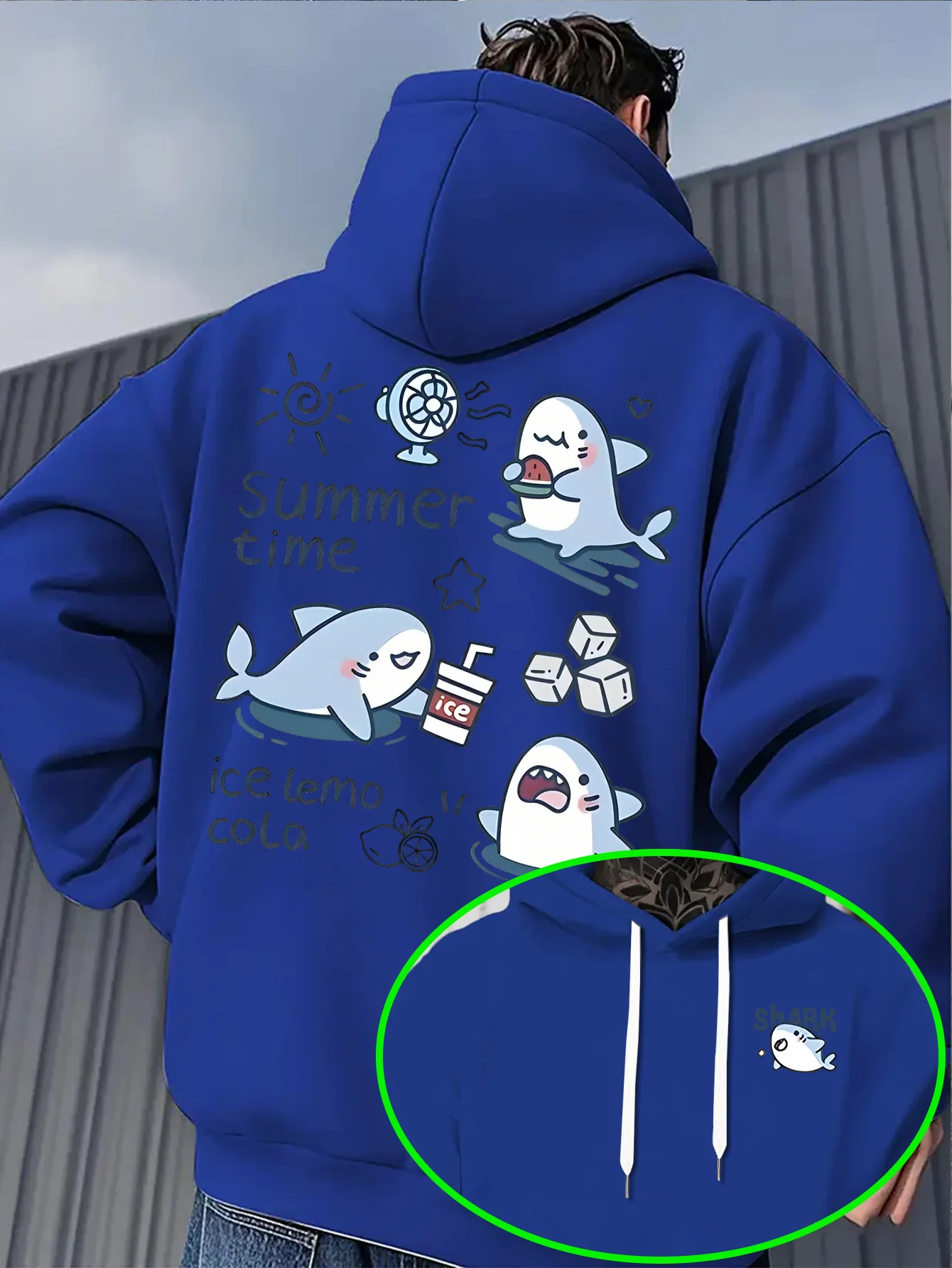 Herren Kawaii Hai-Hoodie Niedlicher Cartoon-Eis-Zitronen-Cola-Grafik-Fleece-Sweatshirt Lässige Streetwear Herbst Winter – Detail 3